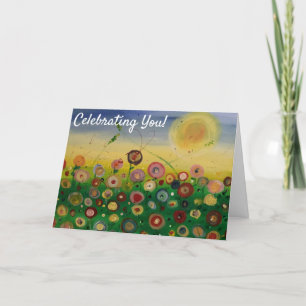 Celebrating you abstract poppy flowers in field thank you card