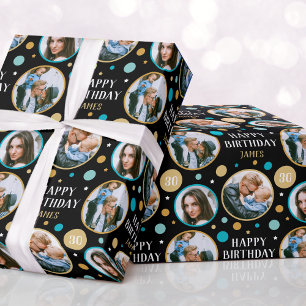 Celebration Birthday Custom Photo Turquoise Green Wrapping Paper