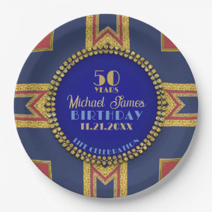 Celebration Birthday Party Patriot Red Gold Blue Paper Plate