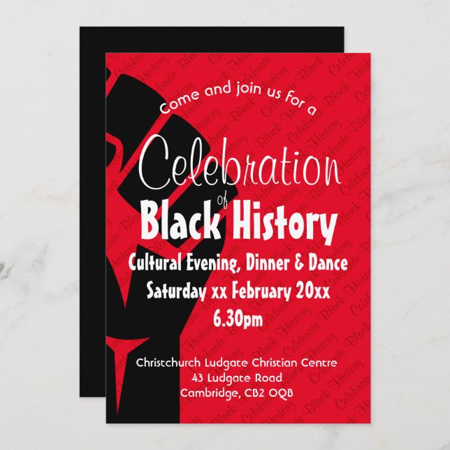 CELEBRATION BLACK HISTORY Personalised BHM Red Invitation (Front/Back)