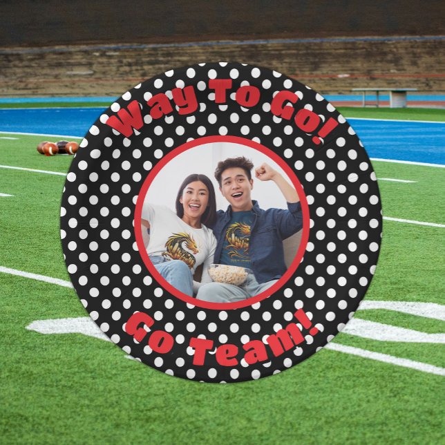 Celebration Black/White Polka Dots Red Trim Paper Plate (Creator Uploaded)