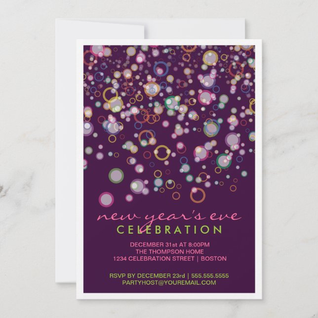 Celebration Bubbles New Year's Eve Party Invitation (Front)