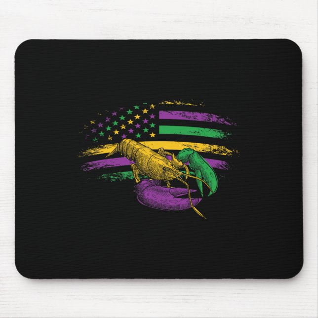 Celebration Carnival Parade Us Flag Crawfish Mardi Mouse Pad (Front)
