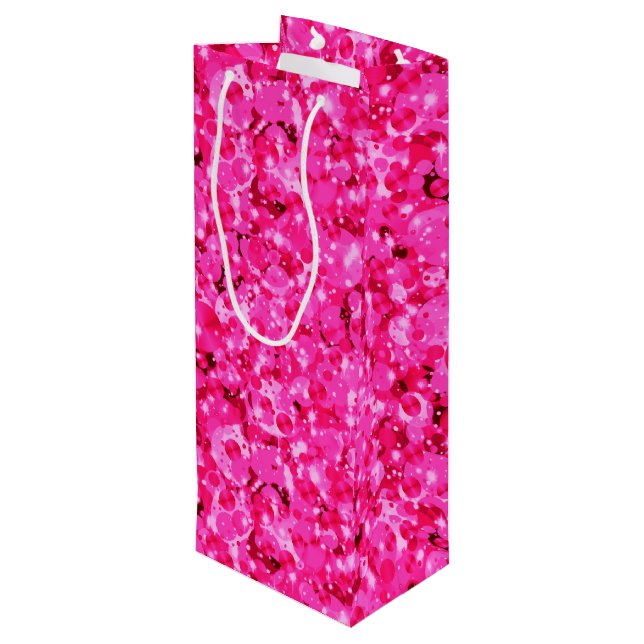 Celebration Dots-9-Hot Pink WINE GIFT BAG (Back Angled)