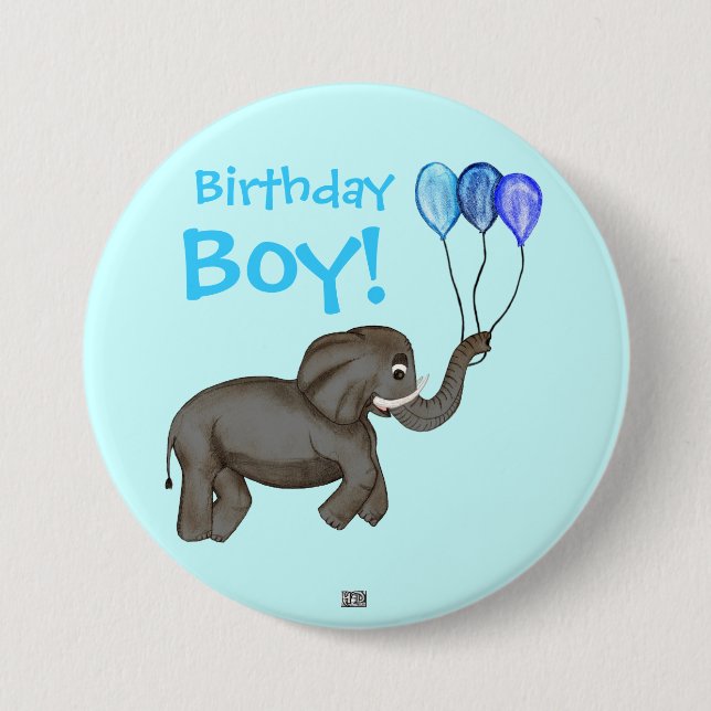 Celebration Elephant (Blue) 7.5 Cm Round Badge (Front)