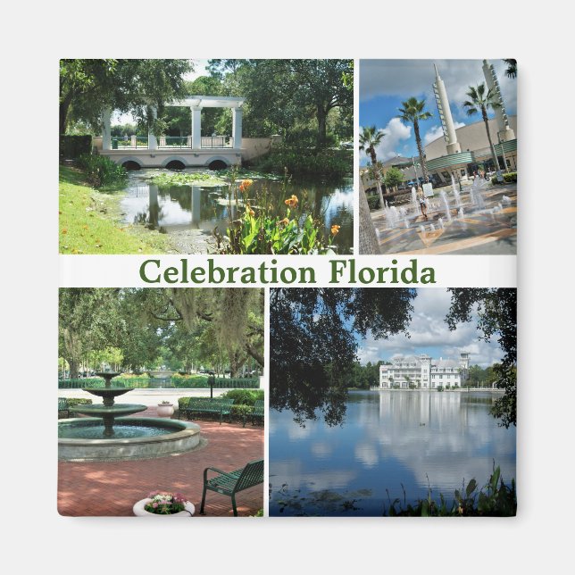 Celebration Florida Square Magnet 4 Pictures (Front)