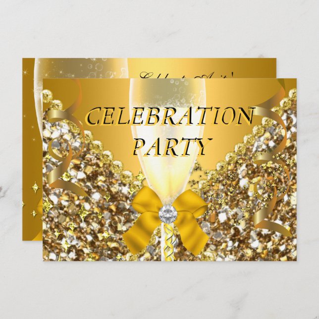 CELEBRATION Glitter Gold Silver Champagne Party Invitation (Front/Back)