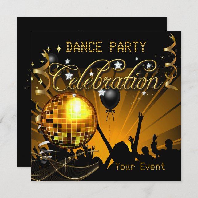 Celebration Gold Dance Party Disco Ball Event Invitation (Front/Back)