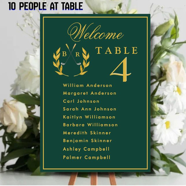 Celebration Golf Wedding Seating 10 Guest Names Table Number (Creator Uploaded)