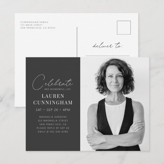 Celebration Her Wonderful Life Modern Simple Photo Invitation Postcard (Front/Back)