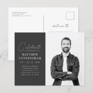 Celebration His Wonderful Life Modern Simple Photo Invitation Postcard