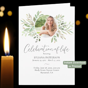 Celebration Life Botanical Digital Funeral Program Card