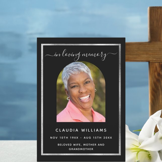 Celebration life funeral black arch photo program invitation (Creator Uploaded)
