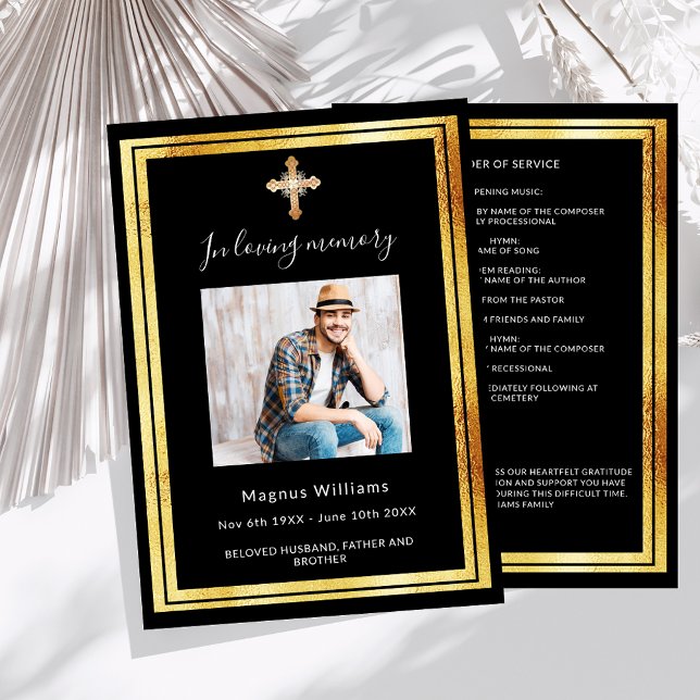 Celebration life funeral black photo program invitation (Creator Uploaded)