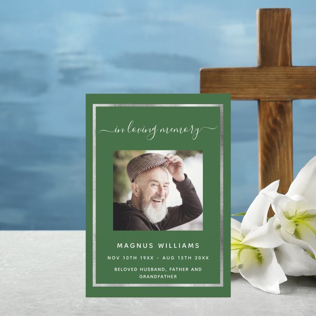 Celebration life funeral green photo program invitation (Creator Uploaded)