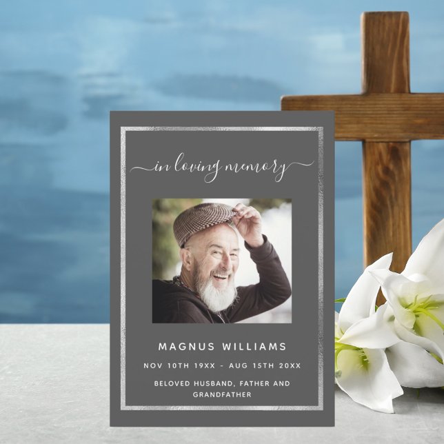 Celebration life funeral grey photo program invitation (Creator Uploaded)