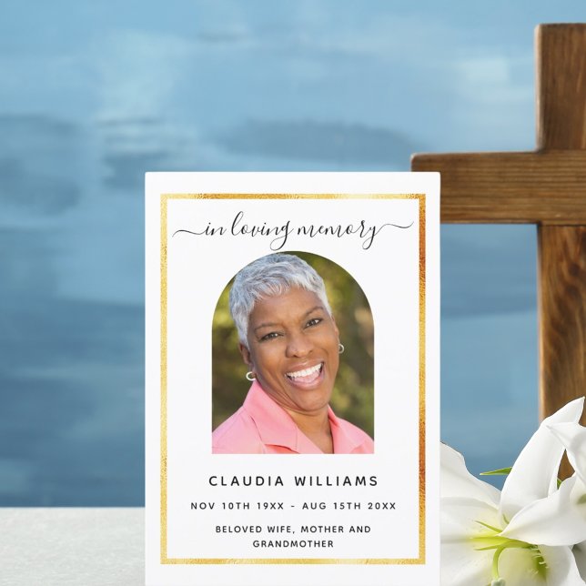 Celebration life funeral white arch photo program invitation (Creator Uploaded)