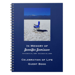 Celebration Life Guest Book Blue Chair White Sand
