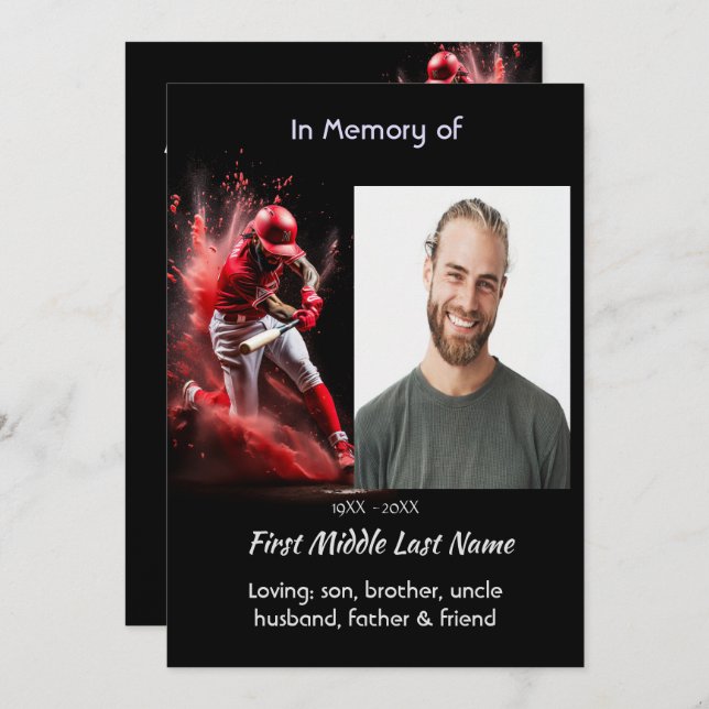 Celebration Life Service Baseball Softball Player Invitation (Front/Back)