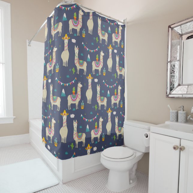 Celebration Llama Pattern Shower Curtain (In Situ)