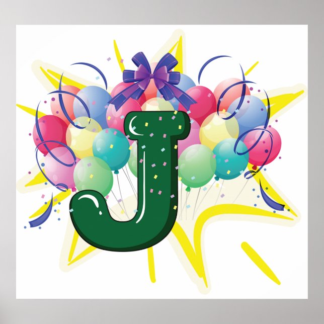 Celebration Monogram Letter J with Balloons Poster (Front)