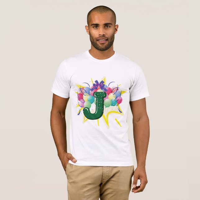 Celebration Monogram Letter J with Balloons T-Shirt (Front Full)