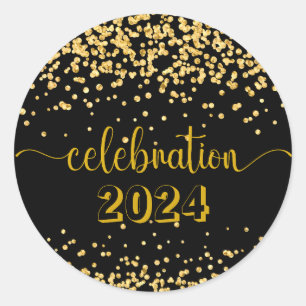 Celebration New Year, birthday glitter gold black Classic Round Sticker