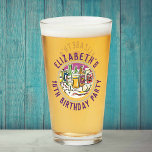 Celebration of Age 18th Birthday Glass<br><div class="desc">To celebrate a special birthday. Designed for someone who is 18 years of age. 18th birthday celebration. Birthday party drinks illustration is the centrepiece. Add the name and age. Birthday party souvenir glass.</div>