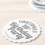 Celebration of Age 18th Birthday Paper Coaster<br><div class="desc">To celebrate a special birthday. Designed for someone who is 18 years of age. 18th birthday celebration. Birthday party. Add the name and number. Birthday paper coasters.</div>