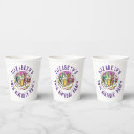 Celebration of Age 40th Birthday Paper Cups<br><div class="desc">To celebrate a special birthday. Designed for someone who is 40 years of age. 40th birthday celebration. Birthday party drinks illustration is the centrepiece. Add the name and age. Birthday party cups.</div>