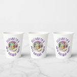 Celebration of Age 90th Birthday Paper Cups<br><div class="desc">To celebrate a special birthday. Designed for someone who is 90 years of age. 90th birthday celebration. Birthday party drinks illustration is the centrepiece. Add the name and age. Birthday party cups.</div>