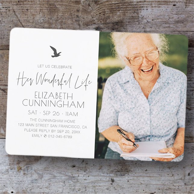 Celebration of Her Life Memorial Modern Photo Invitation (Creator Uploaded)