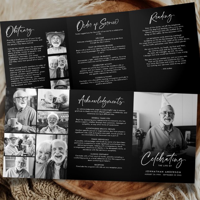 Celebration of Life 10-Photo Black & White Funeral Tri-Fold Programme (Creator Uploaded)