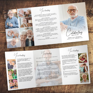Celebration of Life 14-Photo Black & White Funeral Tri-Fold Programme