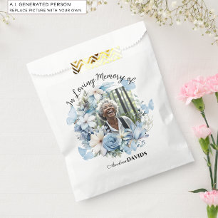 Celebration Of Life 1 Photo Funeral Blue Floral Favour Bags