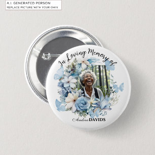 Celebration Of Life 1 Photo Garland Blue Floral  6 Cm Round Badge