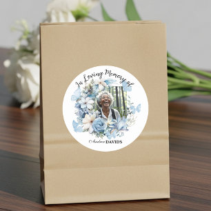 Celebration Of Life 1 Photo Garland Blue Floral Classic Round Sticker