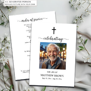 Celebration of Life 1 Photo Memorial Funeral Cross Programme