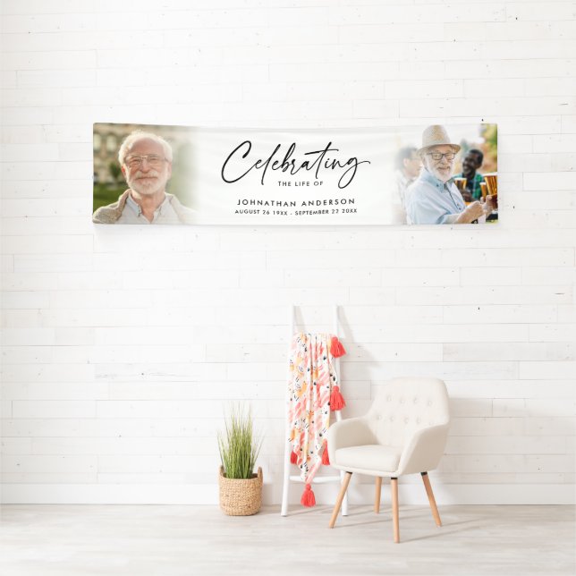 Celebration of Life 2-Photo Funeral or Memorial Banner (Insitu)