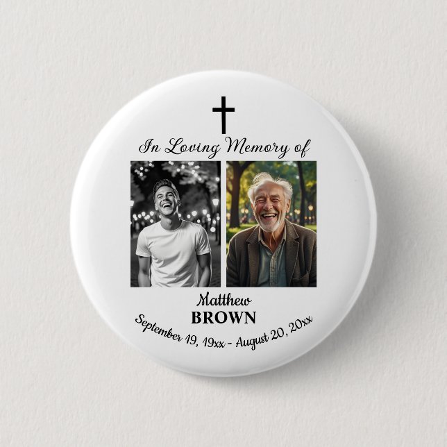 Celebration Of Life 2 Photos Funeral White 6 Cm Round Badge (Front)