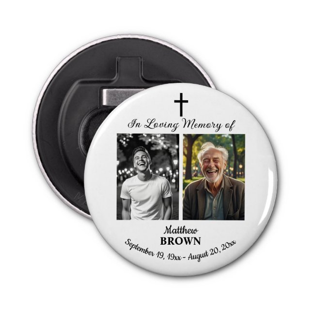 Celebration Of Life 2 Photos Funeral White Bottle Opener (Front)