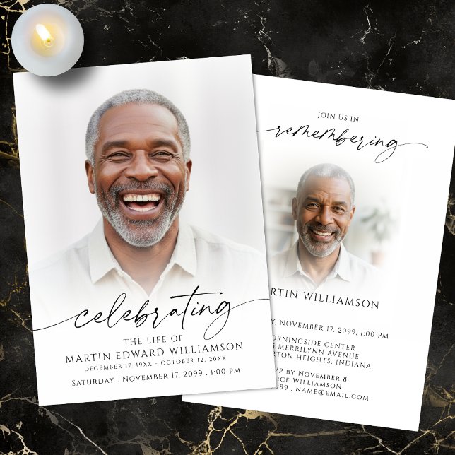 Celebration of Life 2 Photos Memorial Modern Invitation (Creator Uploaded)