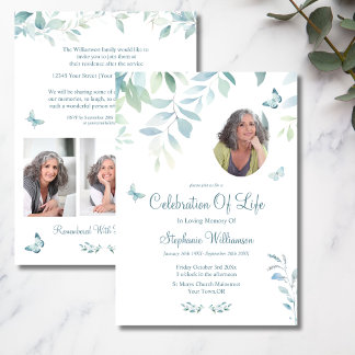 Celebration of Life 4 Photo Butterfly Funeral Invitation