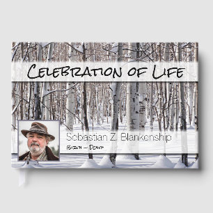 Celebration of Life Aspens In Snow Custom Photo Guest Book