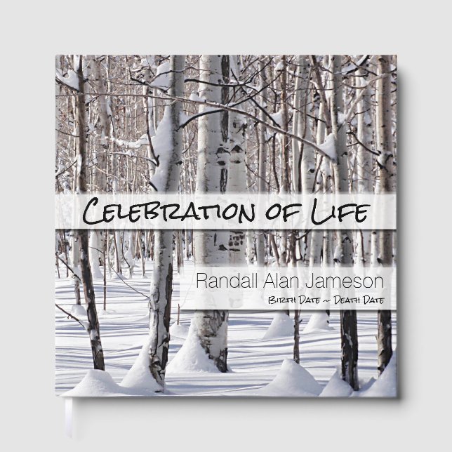 Celebration of Life Aspens In Snow Memorial Custom Guest Book (Front)