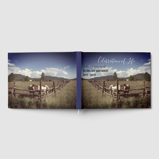 Celebration Of Life Beautiful Horses Custom Guest Book (Full)