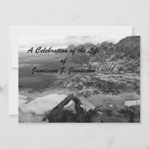 Celebration of Life Black White Winter Snow Invitation