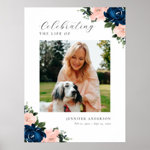 Celebration of Life Blue Floral Photo Welcome Sign