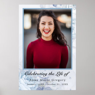 Celebration of Life Blue Photo Elegant Floral Poster