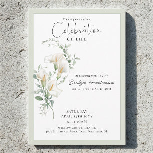 Celebration of Life Calla Lily Funeral Memorial Invitation